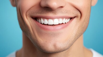 Wall Mural - Closeup visage of man smiling with bright white teeth.