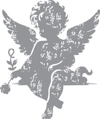  Angel with a wings. Cherub silhouette. Valentine's day. Love symbol. Vector illustration.