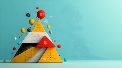 Poster - A cross section of a layered infographic pyramid with vibrant and distinct segments for various data categories and information visualization