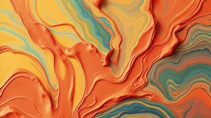 Fototapete - Abstract animation with smooth flowing colored strokes overlaid in layers to form a textured background with contrasting yellow-orange and green tones