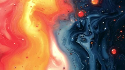 Fototapete - Abstract animation filled with bright orange and blue colors and shapes that form a dynamic swirl reminiscent of stars and galaxies