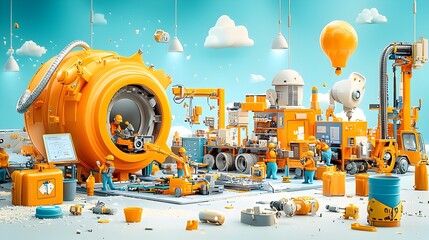 Leinwandbilder - Comprehensive overview of a modern factory s interconnected systems including assembly assurance and administrative spaces showcasing the efficient coordination of industrial manufacturing