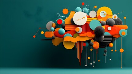 Aufkleber - Cross sectional view of a thought bubble featuring a dynamic display of colorful abstract waves symbolizing the creative and imaginative processes within the mind