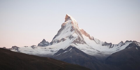 Poster - A snow-capped mountain peak rises against a soft,  pink sky.