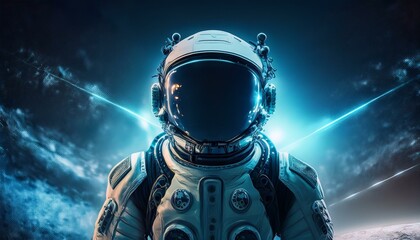 robot cyborg person, astronaut in space, illustration of an astronaut in space battlefield, idea for sci-fi and space punk background wallpaper