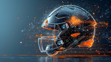 Poster - A glowing mesh football helmet with streaks of energy trailing behind it showcasing a futuristic and tech driven design for sports equipment and protection