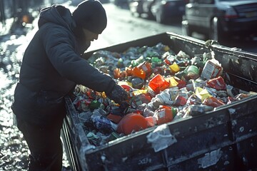 Person rummaging through trash for recyclables