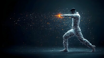Poster - Captivating digital of a martial with a shimmering karate belt and dynamic energy lines conveying a sense of power motion and futuristic aesthetic
