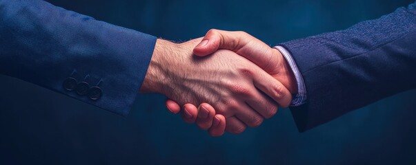 Two professional hands shaking in agreement, symbolizing partnership and success on a dark background.