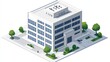 © inthasone - A crisp isometric vector of a corporate office building with clean lines and minimal shading, set against a white background