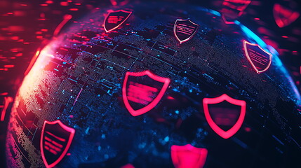 Leinwandbilder - Visualizing a secure digital world cybersecurity icons on a global stage representing protection and awareness in modern technology