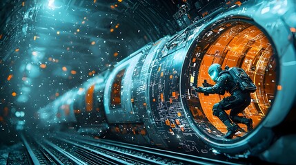 Leinwandbilder - Futuristic mesh outline of an advanced digital subway transportation network with glowing tracks and stations showcasing the modern infrastructure and connectivity of a future city