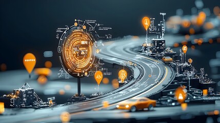 Aufkleber - Futuristic mesh pattern design of a smart traffic management system with glowing indicators
