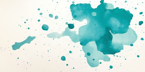 Wall Mural - Abstract teal watercolor paint splatters on white background.