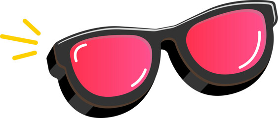 Black sunglasses with pink lens isolated on white background. Cartoon funny kids pink summer sunglasses icon, label and sign. Cool hipster Sunglasses vector graphic illustration