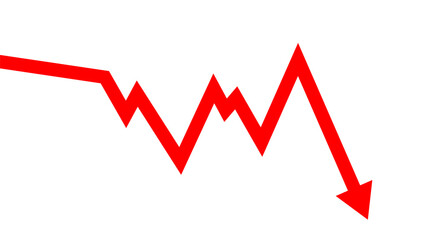 Aufkleber - Red decrease arrow business financial on white background design template. Economy crisis recession concept.