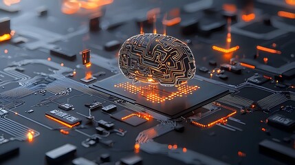 Fototapete - Glowing Mesh of an Brain with Pulsing Data Pathways and Light Signals   Abstract Digital Technology and Intelligence Concept
