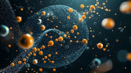 Leinwandbilder - Glowing Molecular Bonds A Dynamic Visualization of Chemistry in Motion Depicting the Intricate Patterns and Connections Formed by Particles and Molecules in a Captivating Scientific Display