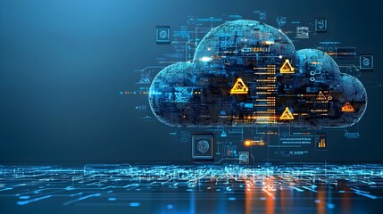 Leinwandbilder - Glowing wireframe mesh cloud formation representing the interconnected networks and infrastructure of cloud computing systems