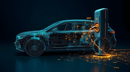 Aufkleber - Innovative and Futuristic Electric Vehicle Charging Station with Glowing Mesh Design and Flowing Digital Energy Streams Representing Sustainable and Efficient Transportation Technology