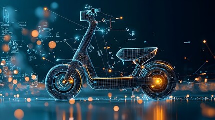 Fototapete - Mesh Framed Electric Scooter with Radiant Light Patterns A Futuristic Vision of Urban Mobility and Sustainable Transportation