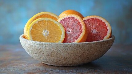 Wall Mural - A bowl of sliced oranges and grapefruits.