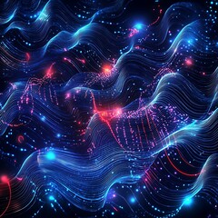 Wall Mural - Pulsating digital waves illuminated by pink and blue glowing lights