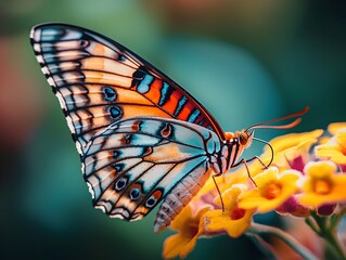 Wall Mural - Exquisite Butterfly Perched on Vibrant Flower Symbolizing Nature s Beauty