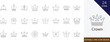 © PARVEZ - Crown stroke icon set, with Ceremony, Royalty, King, Queen, Monarch, prince, winner and more line icons