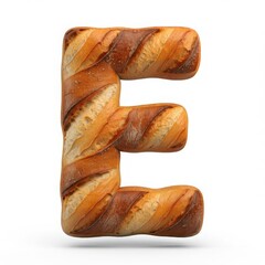 Letter E crafted from realistic baguette bread on white background, perfect for bakery marketing, creative food typography, and artisanal bread-themed graphic design.