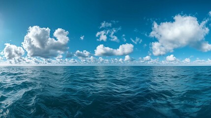 Wall Mural - Sea, blue sky and white clouds, wide-angle view
