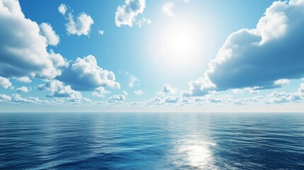 Sea, blue sky and white clouds, wide-angle view
