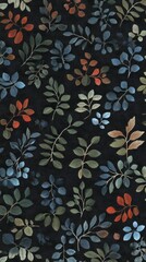 Wall Mural - Seamless pattern with watercolor leaves and branches on dark background.