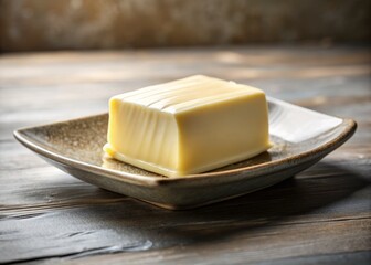 Beautifully Shaped Butter on Ceramic Plate - Food Photography, Culinary Art, Kitchen Decor, Gourmet Ingredients, Rustic Table Setting, Fine Dining, Natural Light, Delicious Presentation