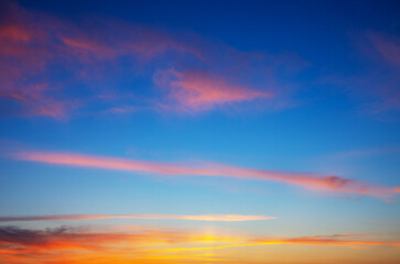 Wall Mural - Fiery orange sunset sky. Beautiful sky.