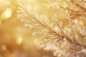 Canvas Print - Frosty Branch with Golden Bokeh Background