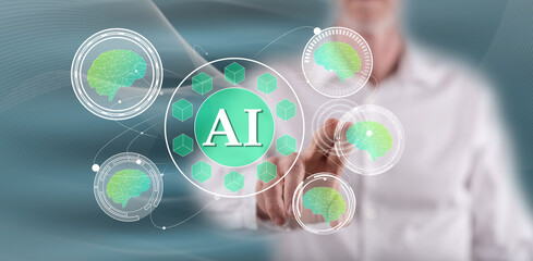 Wall Mural - Man touching an ai concept