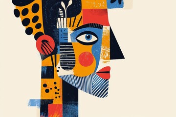 Colorful abstract portrait featuring geometric shapes and vibrant patterns, showcasing a man face in an artistic and modern style