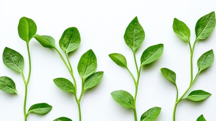 Wall Mural - Detailed view of water spinach leaves isolated on white offering ample room for copy