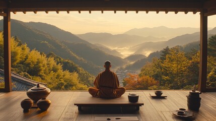 Zen Meditation,Tranquil Meditation: Monk in Meditation,Finding Inner Peace.Concept of mindfulness, meditation, spiritual growth, inner peace, tranquility, religious practice, monastic life.