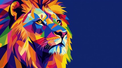 Wall Mural - a vibrant, geometric illustration of a lion's head showcasing colorful facets and details.