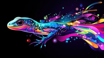 Wall Mural - a vibrant, colorful illustration of a lizard with flowing abstract patterns.