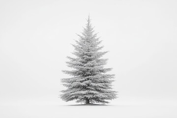 Poster - A Single Snow-Covered Pine Tree in a White Landscape