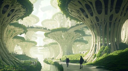 Aufkleber - Exploring a futuristic underground city harmoniously integrating nature's beauty with cutting-edge architectural designs