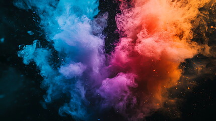 Poster - Vibrant colorful smoke explosion creating a stunning visual effect against a dark background for creative projects