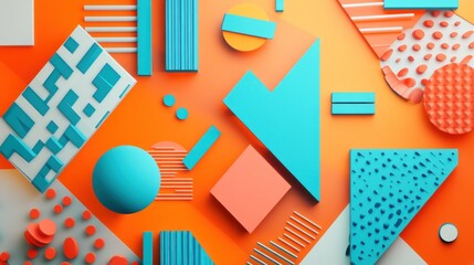 Wall Mural - a vibrant arrangement of geometric shapes and patterns on an orange background.