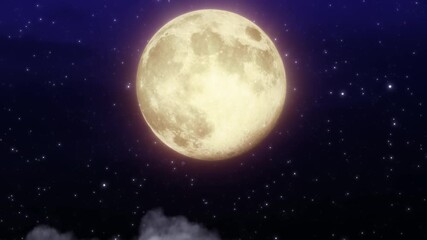 Wall Mural - flying passing night cloud with the moon loop. 3d rendering. halloween night clouds and star with th
