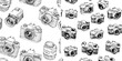 © Zaleman - Seamless pattern with doodle-style old and digital cameras on white background. For wallpaper, wrapping paper, and backdrops.
