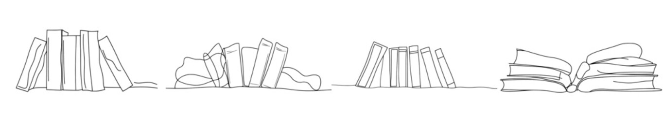 Poster - Isolated modern object - stack of books - drawn in one line