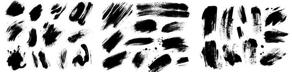 Aufkleber - This set of hand-drawn acrylic modern textures features grunge brush strokes on a white background and text frames.